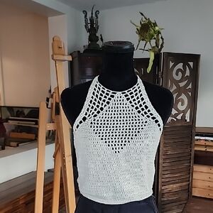 Sexy Rue21 100% Cotton Crochet Halter TOP Cream Ivory NWT BOHO STUNNING